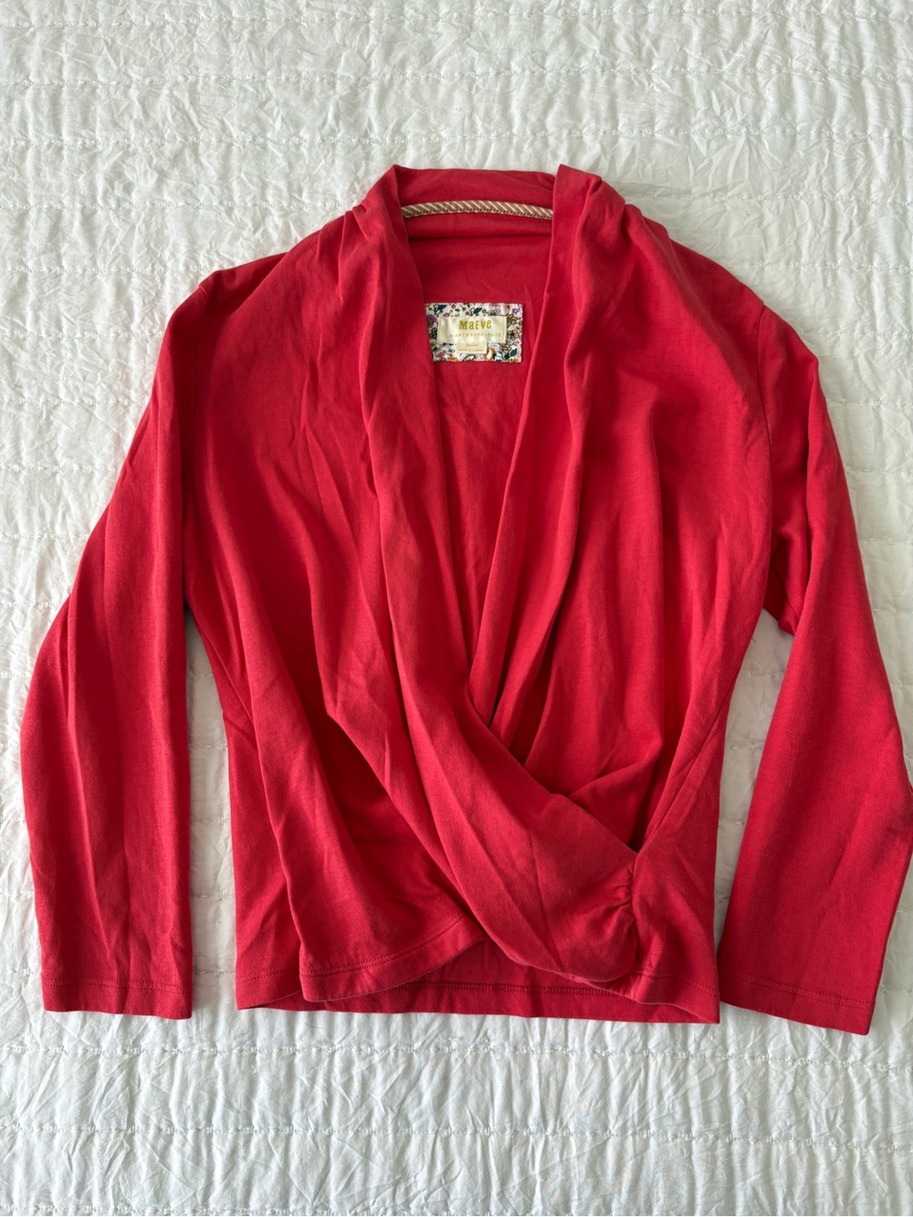 Maeve Red Draped Crossover Front Cardigan